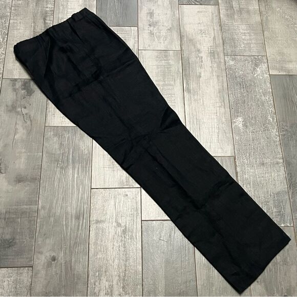 Vtg 90s High Rise 100% Linen Crisp Straight Leg Elastic Waist Flat Front Pant S - Picture 1 of 9